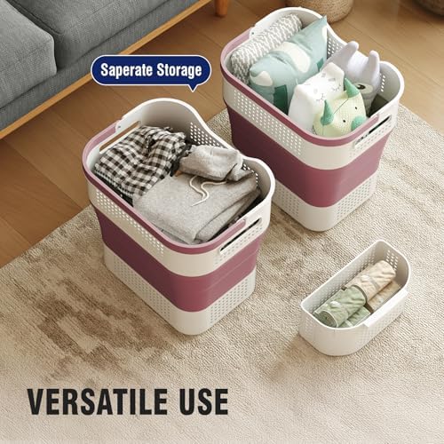 TECHMILLY Collapsible Plastic Laundry Basket Hamper with Handles, 35L Portabl...