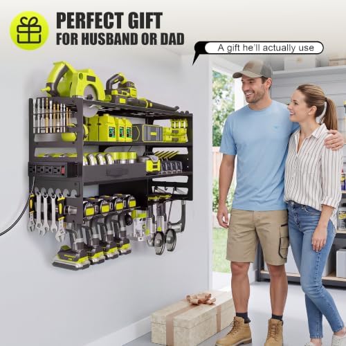 Gotega Power Tool Organizer Wall Mount, Heavy Duty Tool Storage Rack, Black