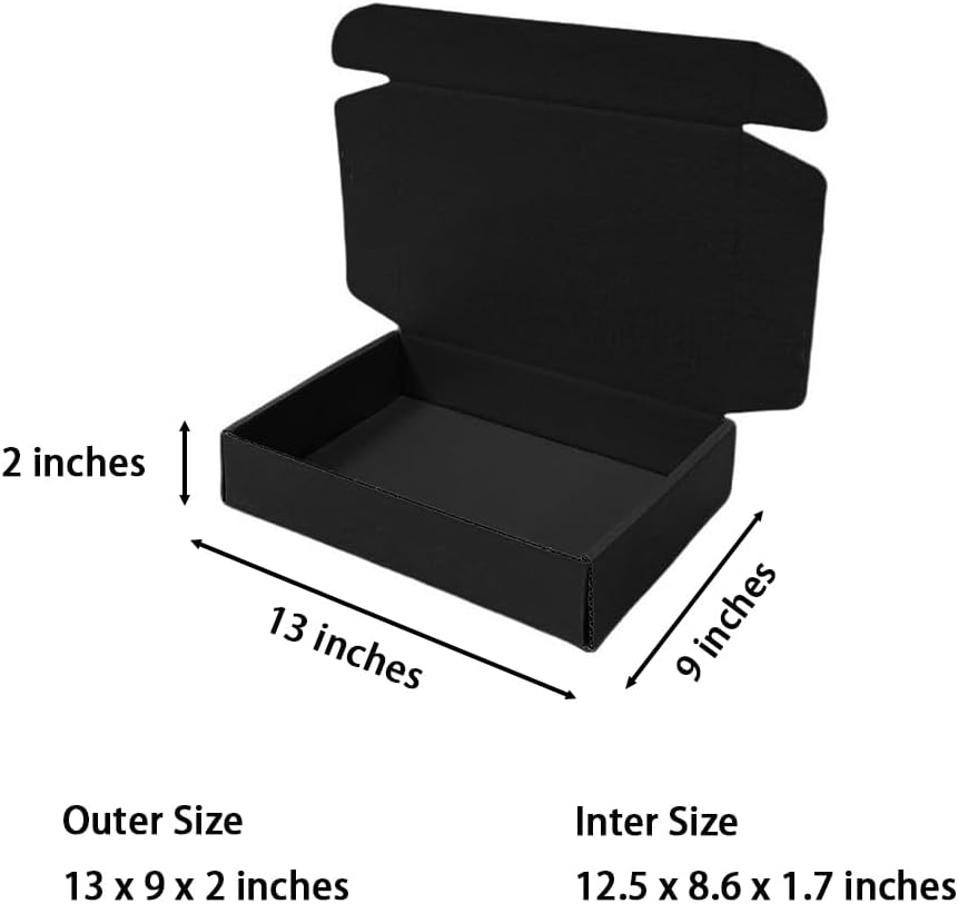 30 Pack 13x9x2 in Black Shipping Boxes