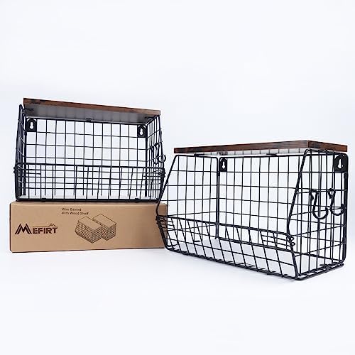 Mefirt 2pcs Fruit Basket Kitchen Storage Basket with Wood Lid
