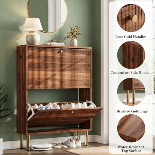 Nicetree Shoe Storage Cabinet for Entryway - 2 Flip Drawers Shoe Cabinet with...