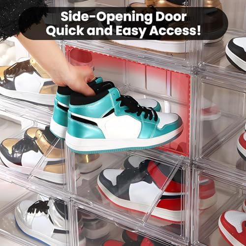 NYZE 12 Pack Acrylic Shoe Boxes Side Open, Clear Shoe Box Plastic Stackable, ...