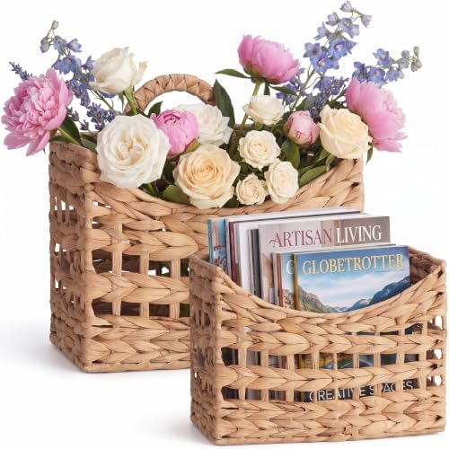 Mifoci 2 Pcs Wicker Hanging Wall Basket Woven Basket Natural Water Hyacinth