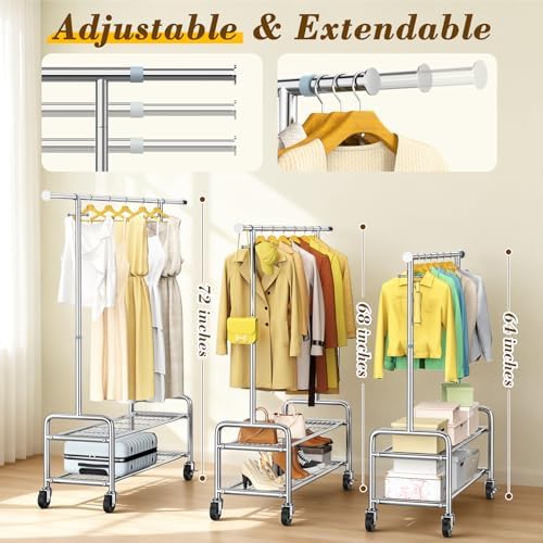 Upgraded 100% Stainless Steel Heavy Duty Clothes Rack with Shelves Loads 760 ...