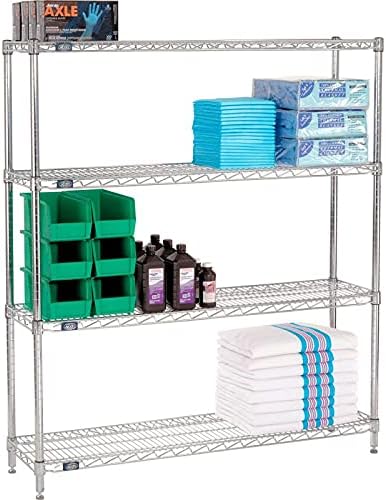 Nexel 14" x 48" x 63", 4 Tier Adjustable Wire Shelving Unit, N...