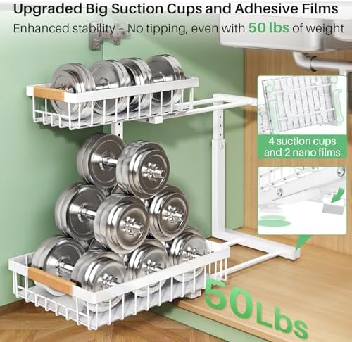 Kitstorack Under Sink Organizer, 2 Tier Under the Sink Storage, Slide out Pul...