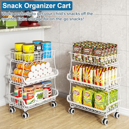 OKZEST 3-Tier Rolling Pantry Floor Organizers and Storage Cart with Wheels