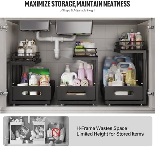 Under Sink Organizer Upgrade To Professional Rails,2-Tier Dual Pull Out Cabin...