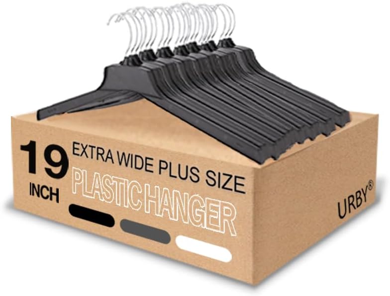 Urby Extra Wide Hangers for Plus Size Clothes, Black, 19 Inch