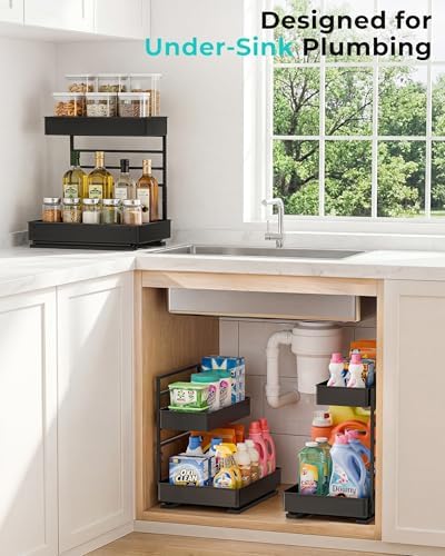 EVERIE Under Sink Organizer, Adjustable Pull Out Rack for Tall Bottles