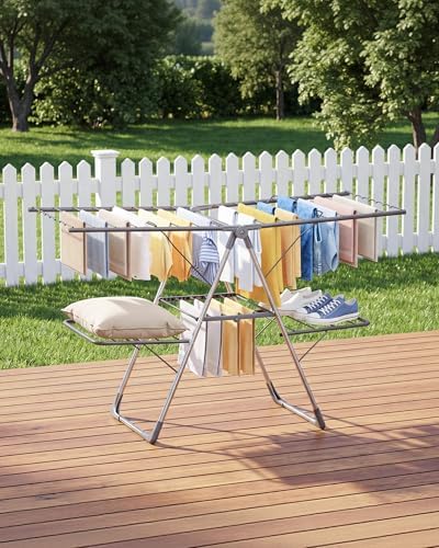 Sakugi Clothes Drying Rack, Foldable 2-Level with 55.5" Adjustable Wings