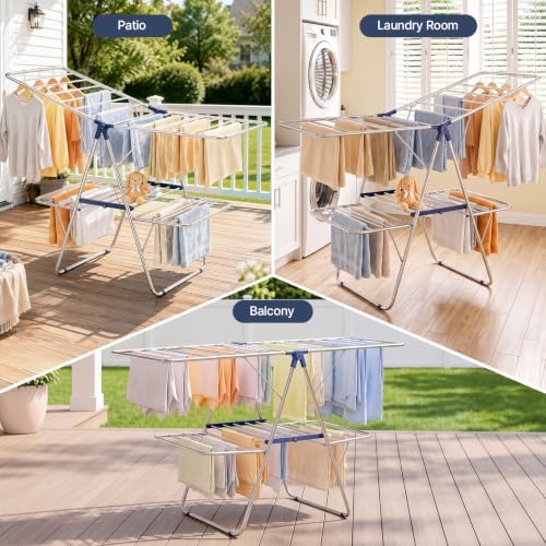 Stainless Steel 2-Tier Foldable Clothes Drying Rack, 57 Inches Max Height