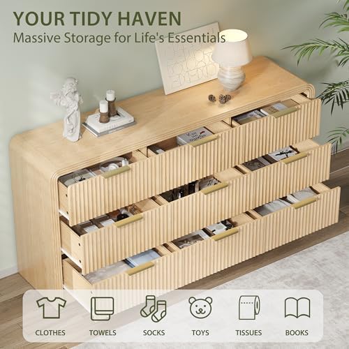 Decofy Fluted 9 Drawers Dresser, 63'' Wide Chest of Drawers for Bedroom