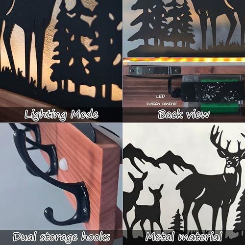 Metal Deer Coat Hooks Wall Mounted, Battery Operated Induction Light Hooks, W...
