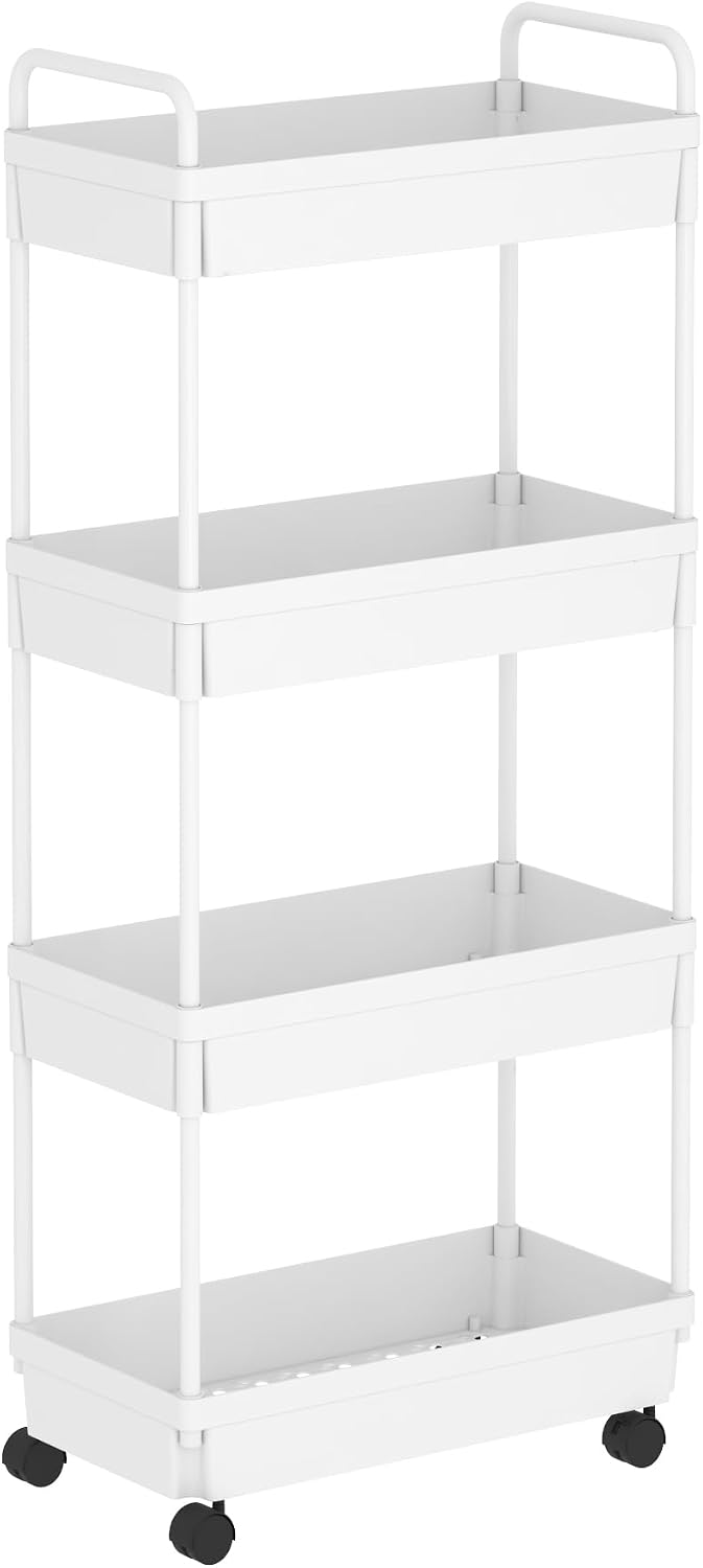 Buzowruil Rolling Storage Cart 4 Tier Organizer Mobile Shelving Unit Storage ...