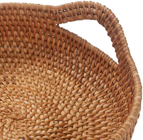 Rattan Storage Basket, Hand Woven Fruit Basket with Handles, Wicker Serving B...