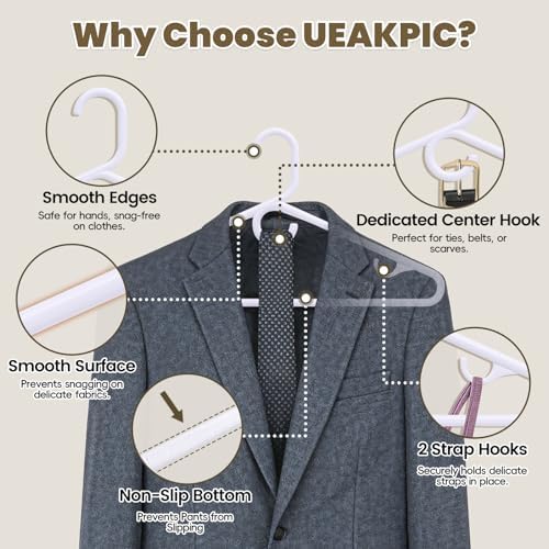 White Plastic Hangers, Heavy Duty Clothes Hangers with Center Hook