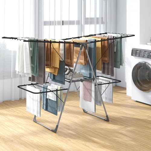 Tangkula 2-Tier Freestanding Foldable Clothes Drying Rack, No Assembly