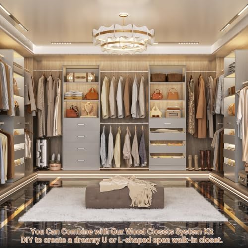 Aheaplus Closet System, 6-15Ft Custom Wood Closet Organizer with 8 Drawers
