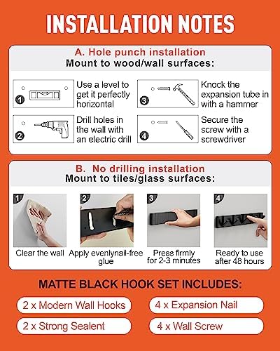 Waterproof Black Wall Hooks - 2 Pack Modern Foldable Towel Hooks for Bathroom...