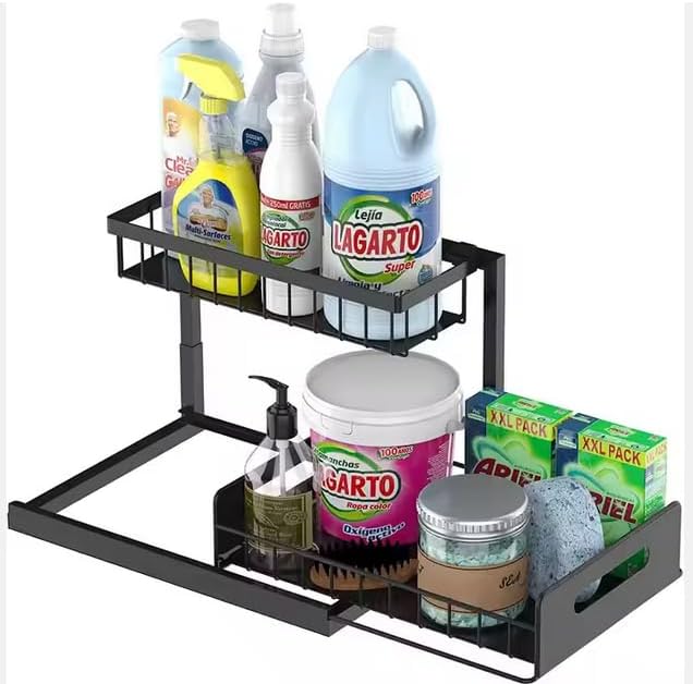 Under Sink Organizer 2-Pack Slide Out Drawer 2 Tier Storage Black Under Cabin...