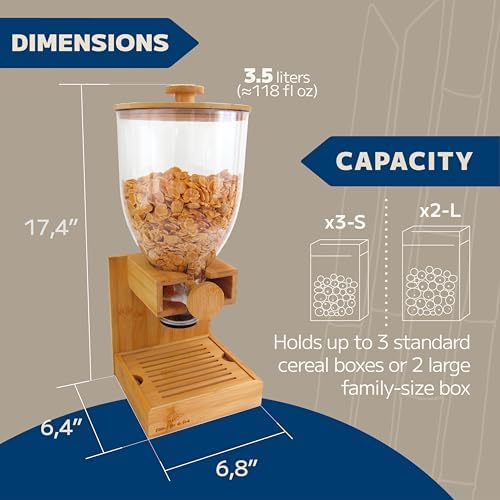 Bamboo Dispenser 3.5Liters (118 fl Oz) , Cereal Dispenser, Storage Container,...