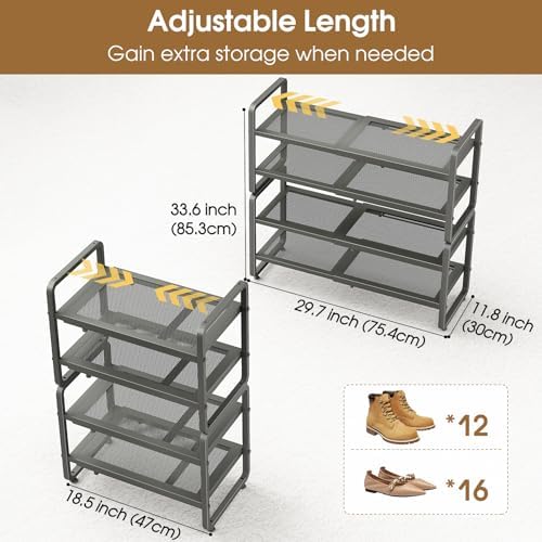 SAYZH Expandable Shoe Rack for Closet, Adjustable Metal Shoe Organizer with S...