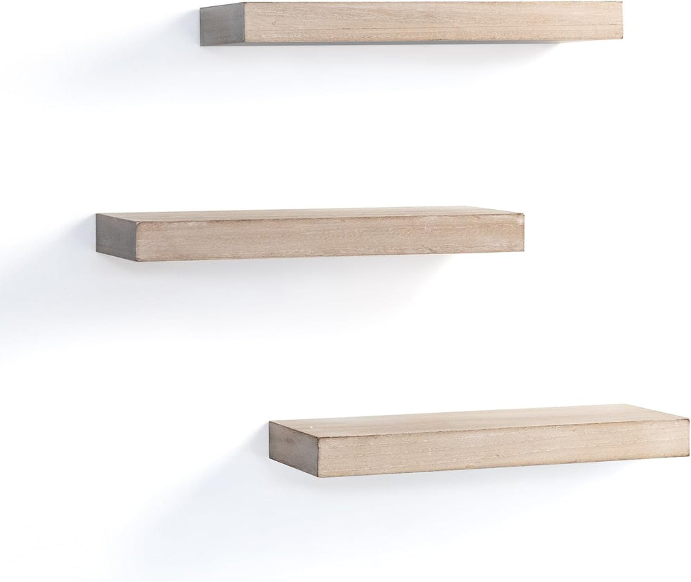 AHDECOR Floating Shelves, Wall Mounted Set of 3 Rustic Wooden Ledge Shelves D...