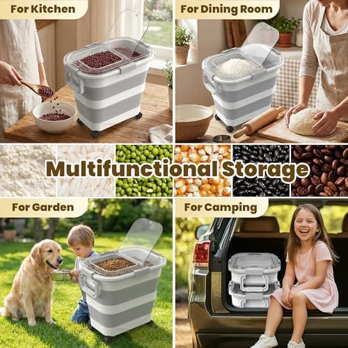 HOYTAMDA 25-35Lbs Rice Container,Collapsible Food Storage Container Wheels