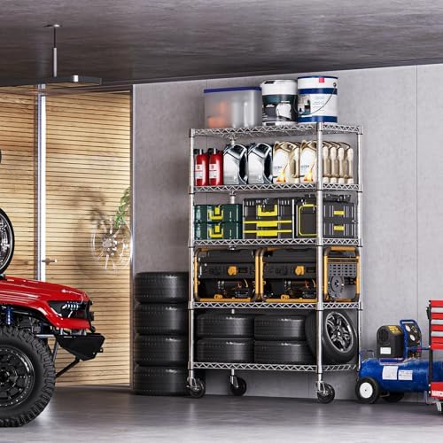 IZEUK 5-Tier Storage Shelving Unit with Wheels, Adjustable Heavy Duty Steel W...