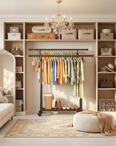 Sakugi Double Rods Clothes Rack - Metal Clothing Rack with Fixed Double Rods,...
