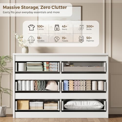 Jocoevol 6 Drawer Fluted Dresser, Modern Chest of Drawers for Bedroom with Hi...