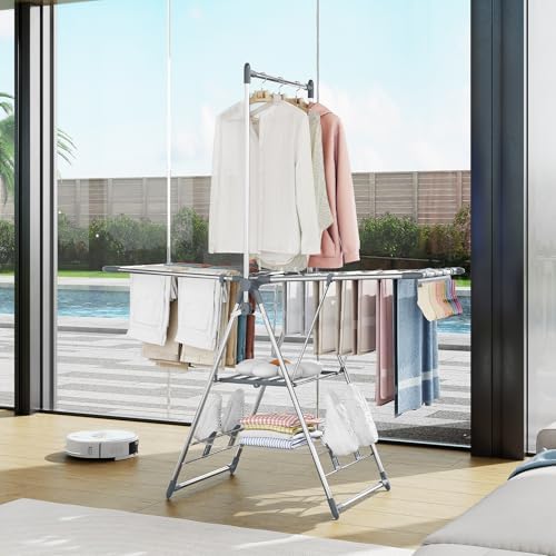 APEXCHASER Clothes Drying Rack with High Hanger, 3-Level Drying Racks