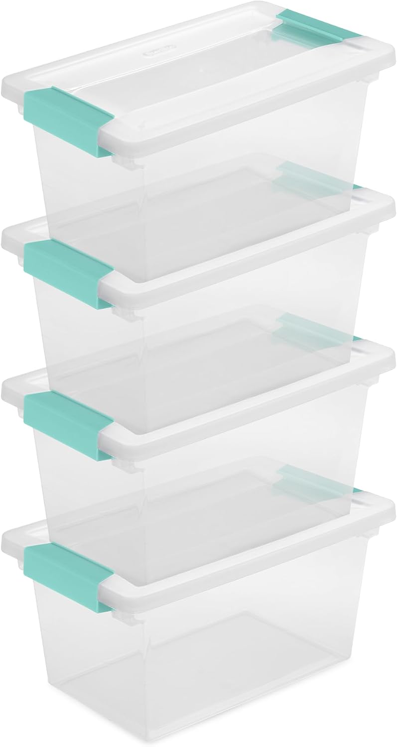 Sterilite 8-Pack Clip Box, Stackable Clear Plastic Bins with Latching Lids, M...
