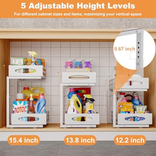 Under Sink Organizer, 2 Tier Under Sink Organizers and Storage, Adjustable He...