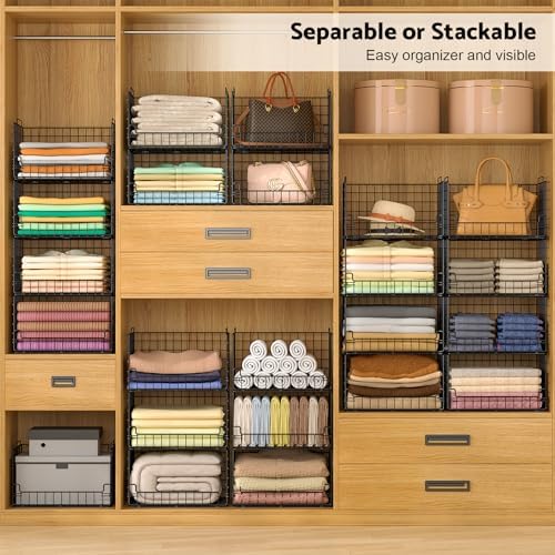 4-Tier Stackable Closet Organizers and Storage Basket - Foldable Closet Shelf...