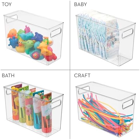 iDesign Tall Plastic Storage Bin with Handles, Set of 4, Clear