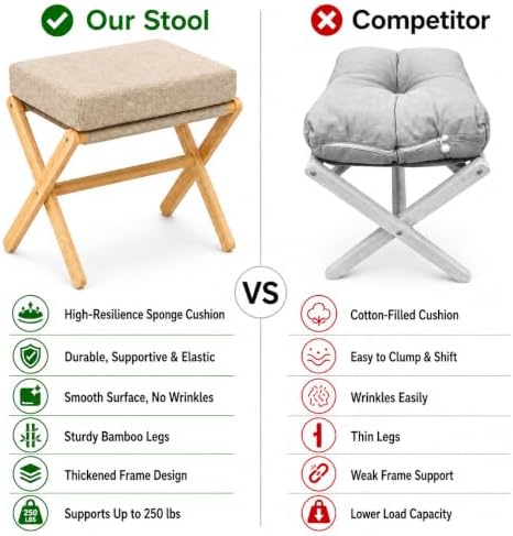 BAMBOOHOMIE Foldable Foot Stool Ottoman, Modern Foot Rest with Bamboo X Legs ...