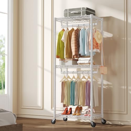 OLIXIS Clothes Rack Heavy Duty Adjustable Garment Clothing Rack with Wheels, ...