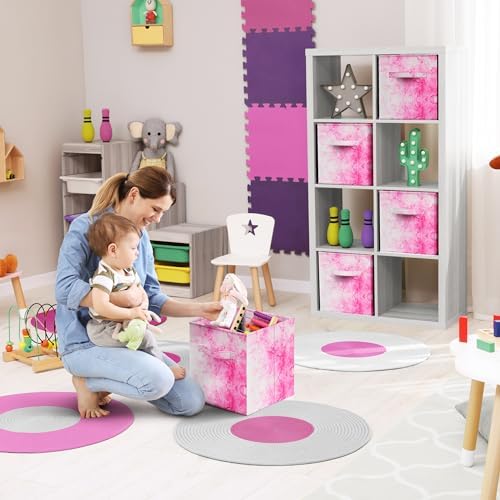 Sorbus Cube Storage Bin Set, 6 Foldable Fabric Baskets (Pink)
