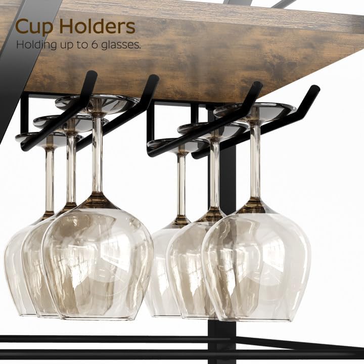 YATINEY Bar Cart, 3-Tier Home Bar Serving Cart with Wheels, Drink Cart with G...