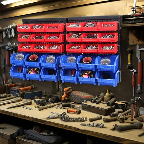 MaxWorks Wall Mount Storage Rack 30 Bin Heavy‑Duty Organizer for Nuts Bolts S...
