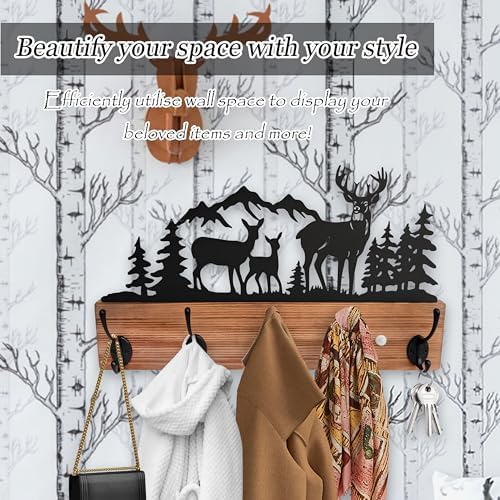 Metal Deer Coat Hooks Wall Mounted, Battery Operated Induction Light Hooks, W...