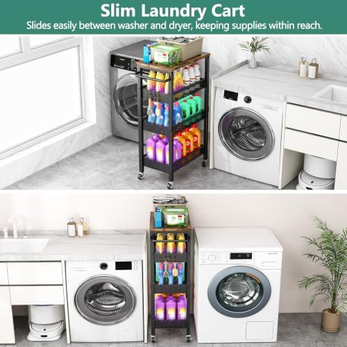 Vivihomety 4-Tier Laundry Utility Rolling Cart with Wheels, Metal