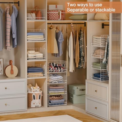 Yociyoga 4-Tier Stackable Closet Organizers and Storage Basket, Foldable Clos...