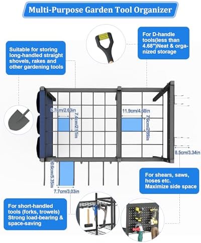 Garden Tool Organizer with Pegboard, Yard Tool Holder Standing for Garage Org...