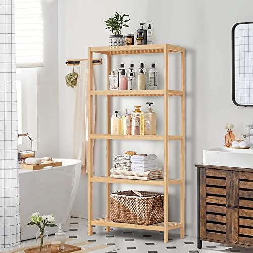 5-Tier Bamboo Freestanding Multi-use Shelf Unit Bookshelf Bookcase