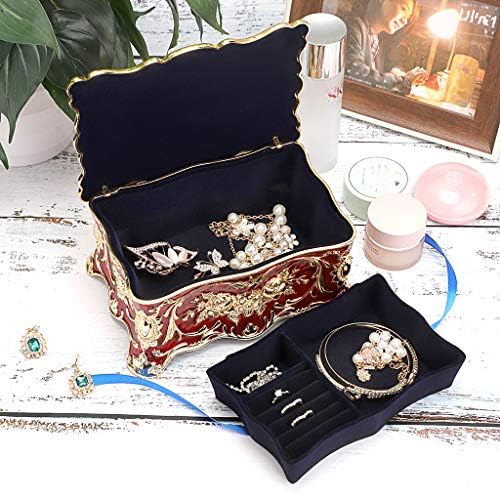 Hipiwe 2 Layer Vintage Jewelry Box Large Metal Treasure Chest Csase