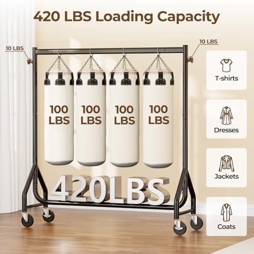 HYSEYY Clothes Clothing Rack, Rolling Heavy Duty Clothes Rack Load 420 LBS Wi...