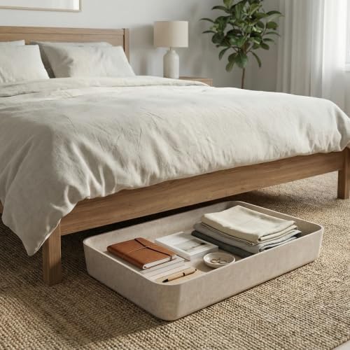 Welaxy Felt Underbed Storage Basket Oatmeal Natural Nordic shelf bin long